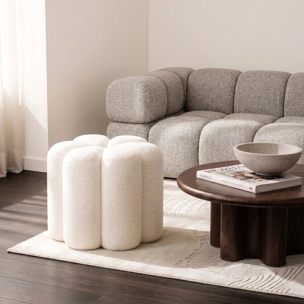 Hector Designový taburet Quad bouclé bílý