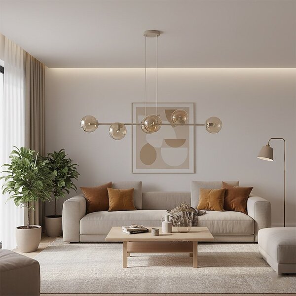 Závěsné svítidlo MAGNUS 6 – moka, jantarové sklo, 6× E14, šířka 110 cm