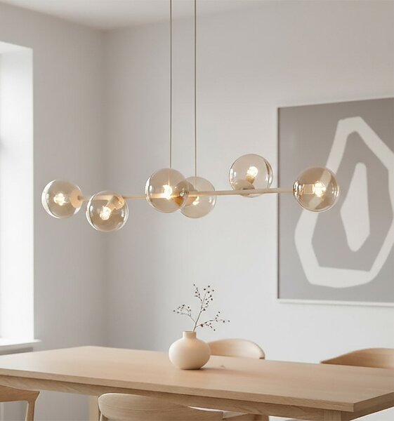 Závěsné svítidlo MAGNUS 6 – moka, jantarové sklo, 6× E14, šířka 110 cm