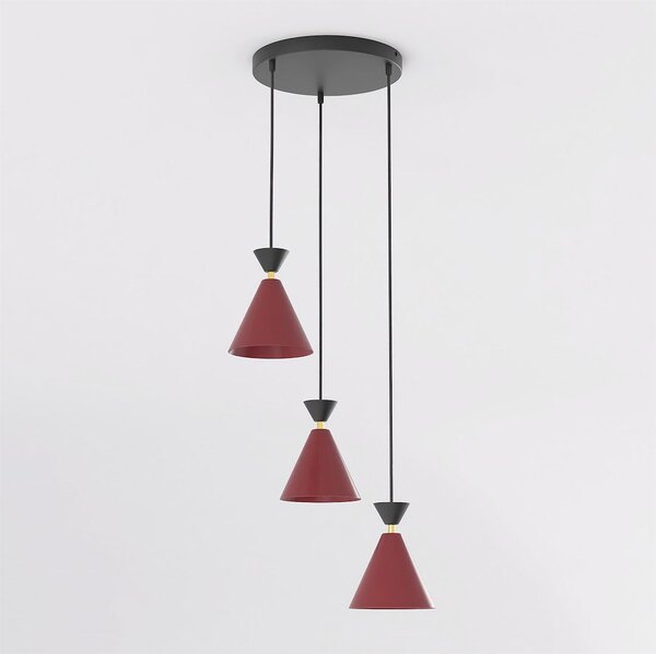 Závěsné svítidlo KLEVER 3 PREM – vínové / černé, 3× E14, šířka 40 cm
