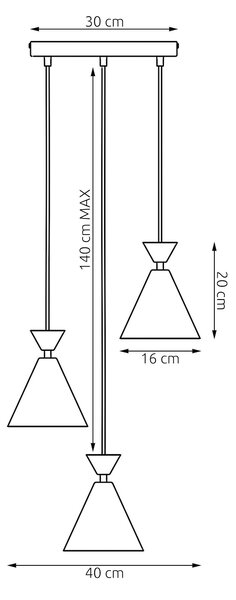 Závěsné svítidlo KLEVER 3 PREM – vínové / černé, 3× E14, šířka 40 cm