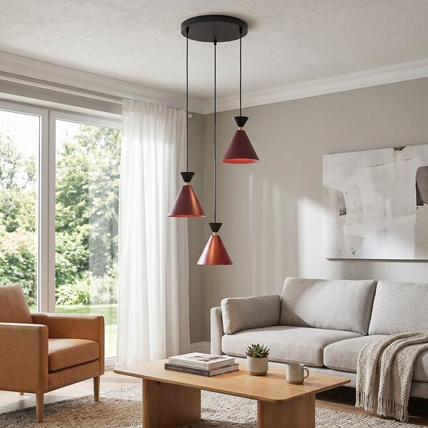 Závěsné svítidlo KLEVER 3 PREM – vínové / černé, 3× E14, šířka 40 cm