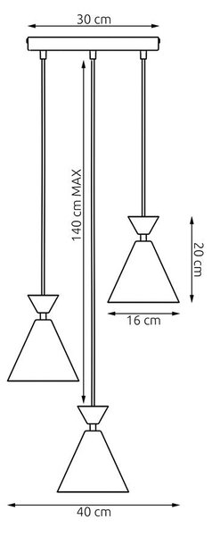 Závěsné svítidlo KLEVER 3 PREM – vínové / černé, 3× E14, šířka 40 cm