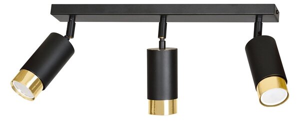 Stropní svítidlo HIRO 3 – černé / zlaté, 3× GU10, šířka 62 cm