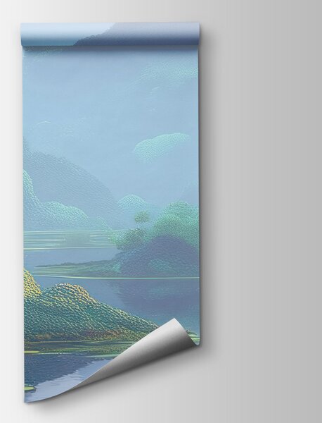 Fototapeta Řeka s barevnými keři a horami, Přírodní fototapety, Populární fototapety, w09088 - Tapeko.co.cz