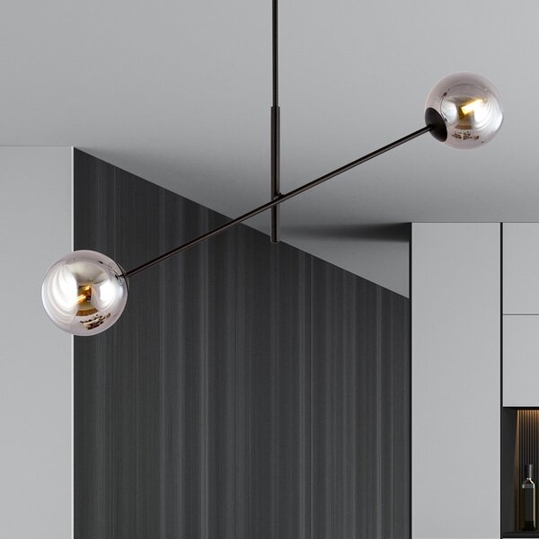 Závěsné svítidlo LINEAR 2 – černé, grafitové sklo, 2× E14, šířka 102 cm