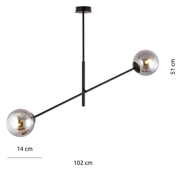 Závěsné svítidlo LINEAR 2 – černé, grafitové sklo, 2× E14, šířka 102 cm
