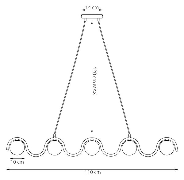 Závěsné svítidlo SINUS 5 – vínové, bílé sklo, 5× G9, šířka 110 cm