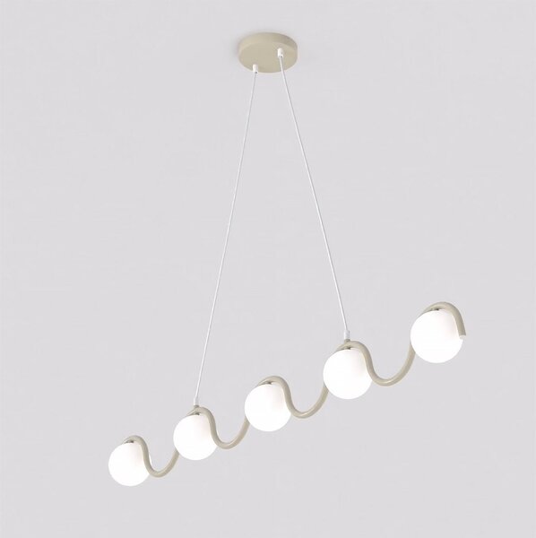 Závěsné svítidlo SINUS 5 – moka, bílé sklo, 5× G9, šířka 110 cm