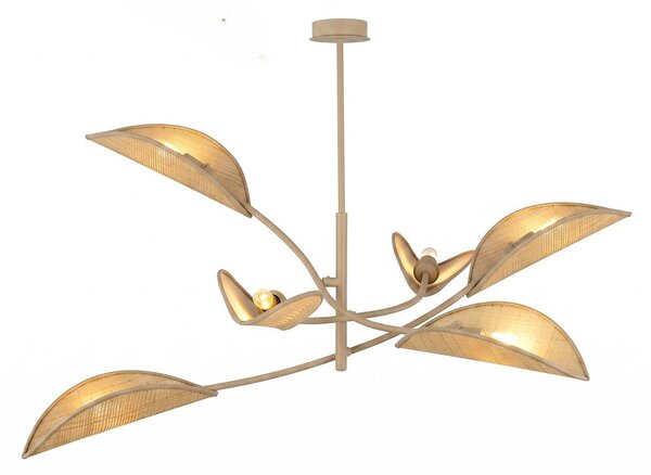 Stropní svítidlo LOTUS 6 – béžové, ratanová textilní stínidla, 6× E14, šířka 102 cm