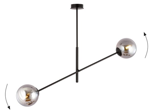 Závěsné svítidlo LINEAR 2 – černé, grafitové sklo, 2× E14, šířka 102 cm