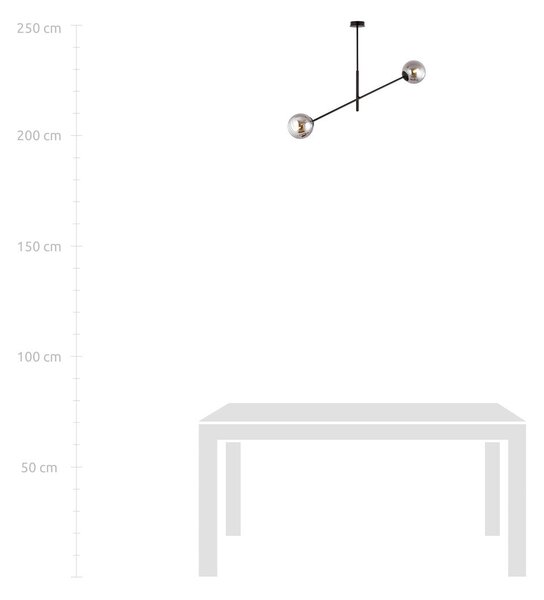 Závěsné svítidlo LINEAR 2 – černé, grafitové sklo, 2× E14, šířka 102 cm