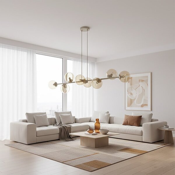 Závěsné svítidlo MAGNUS 8 – moka, jantarové sklo, 8× E14, šířka 130 cm