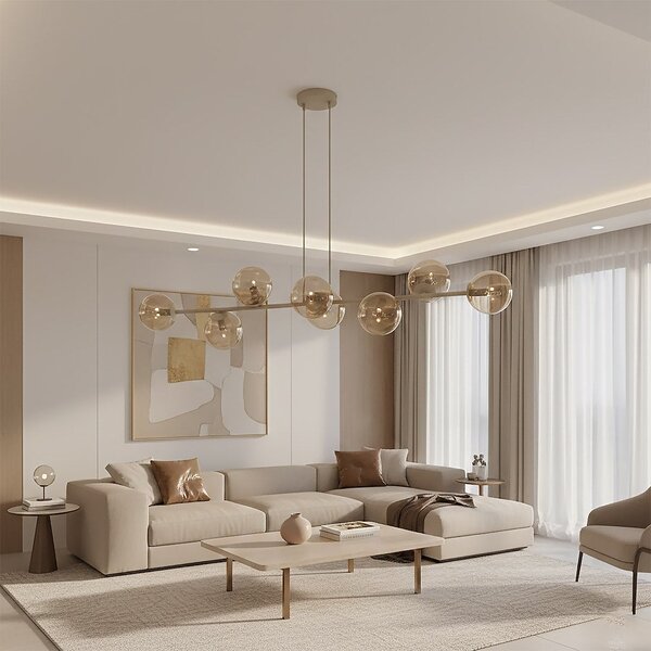 Závěsné svítidlo MAGNUS 8 – moka, jantarové sklo, 8× E14, šířka 130 cm