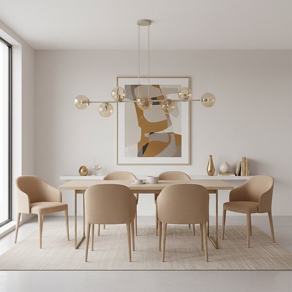 Závěsné svítidlo MAGNUS 8 – moka, jantarové sklo, 8× E14, šířka 130 cm