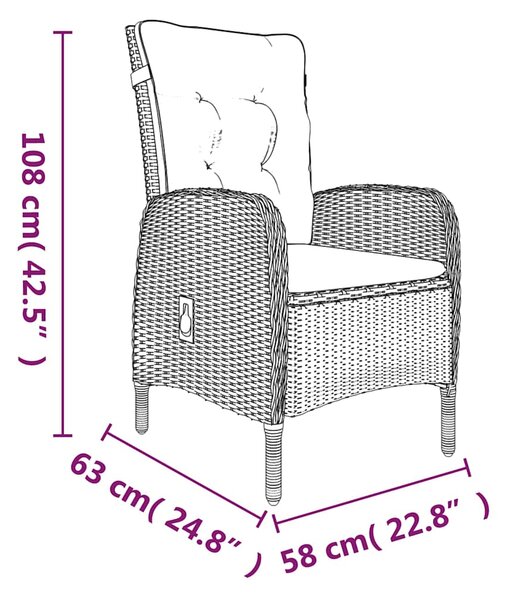 3dílný zahradní jídelní set s poduškami černý 3099365
