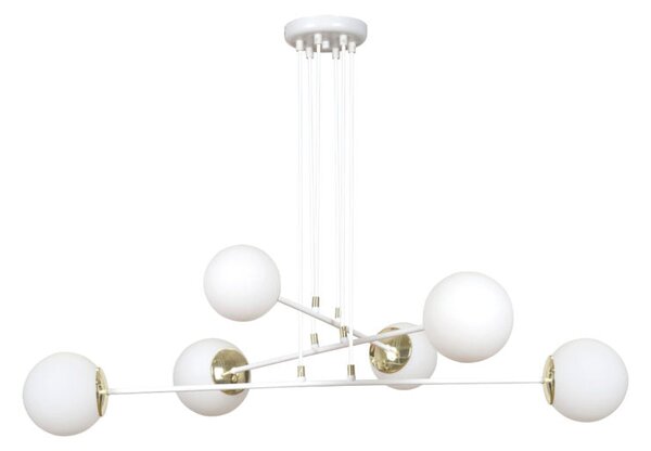 Závěsné svítidlo OGNIS 6 – celobílé, sklo, 6× E27, šířka 90 cm