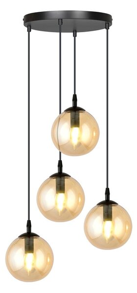 Závěsné svítidlo COSMO 4 PREM – černé, jantarové sklo, 4× E14, šířka 40 cm