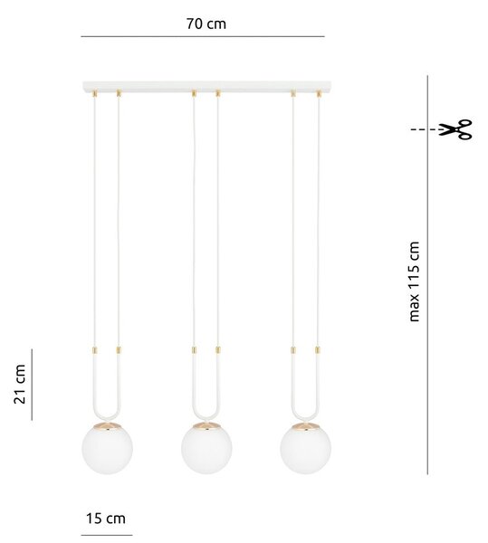 Závěsné svítidlo GLAM 3 – bílé, opálové sklo, 3× E14, šířka 70 cm