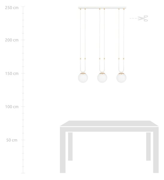 Závěsné svítidlo GLAM 3 – bílé, opálové sklo, 3× E14, šířka 70 cm