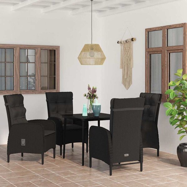 5dílný zahradní jídelní set s poduškami černý 3099366