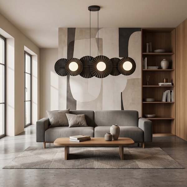 Závěsné svítidlo UMBRA 6 – černé, bílé sklo, 6× G9, šířka 92 cm