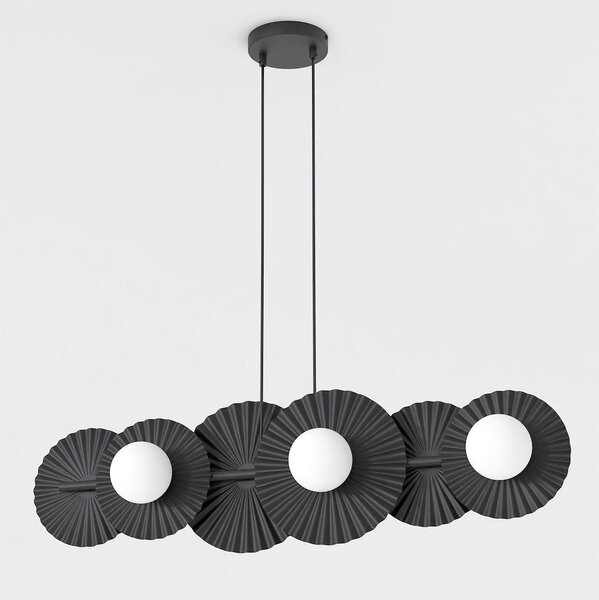 Závěsné svítidlo UMBRA 6 – černé, bílé sklo, 6× G9, šířka 92 cm