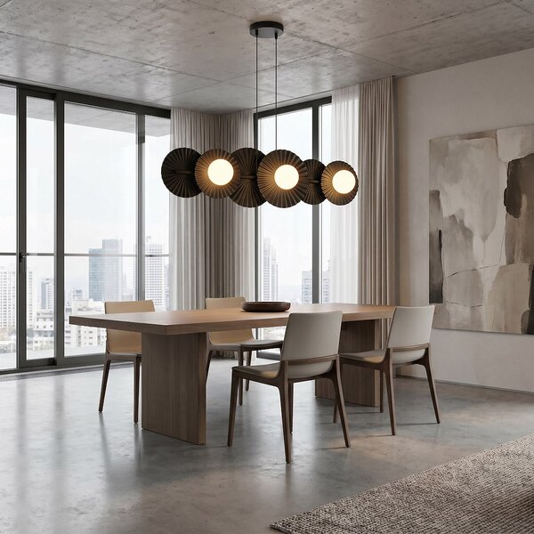 Závěsné svítidlo UMBRA 6 – černé, bílé sklo, 6× G9, šířka 92 cm