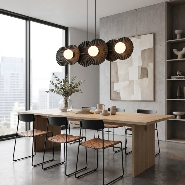 Závěsné svítidlo UMBRA 6 – černé, bílé sklo, 6× G9, šířka 92 cm