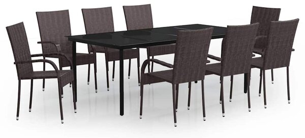 9dílný zahradní jídelní set hnědočerný 3099388