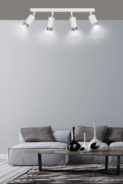 Stropní svítidlo HIRO 4 – bílé / chromové, 4× GU10, šířka 78 cm