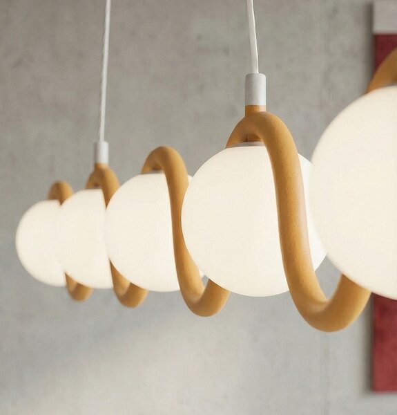 Závěsné svítidlo SINUS 5 – oranžové, bílé sklo, 5× G9, šířka 110 cm