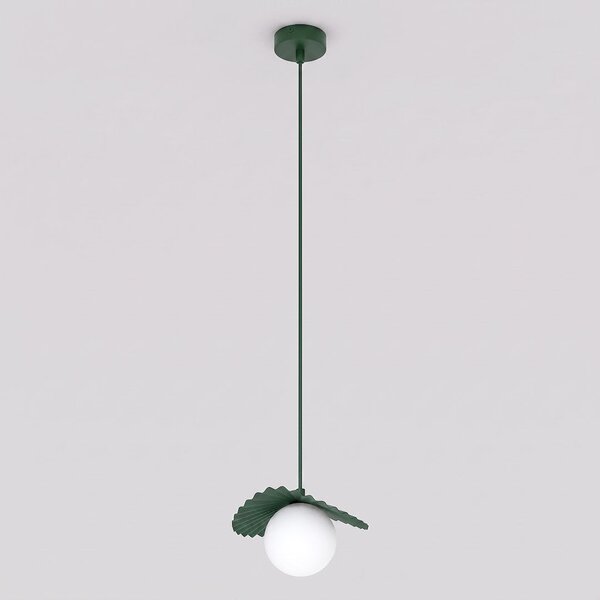 Závěsné svítidlo FLORA 1 – olivově zelené, bílé sklo, 1× G9, šířka 28 cm