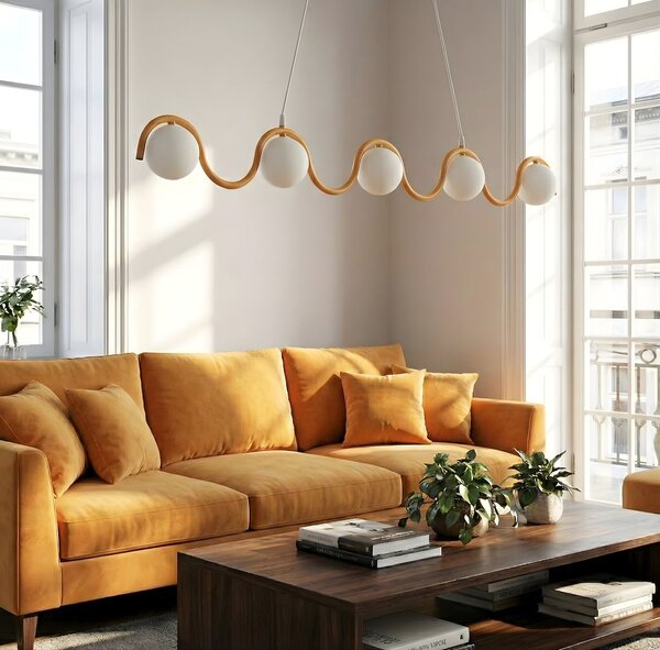 Závěsné svítidlo SINUS 5 – oranžové, bílé sklo, 5× G9, šířka 110 cm