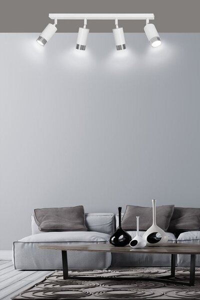 Stropní svítidlo HIRO 4 – bílé / chromové, 4× GU10, šířka 78 cm