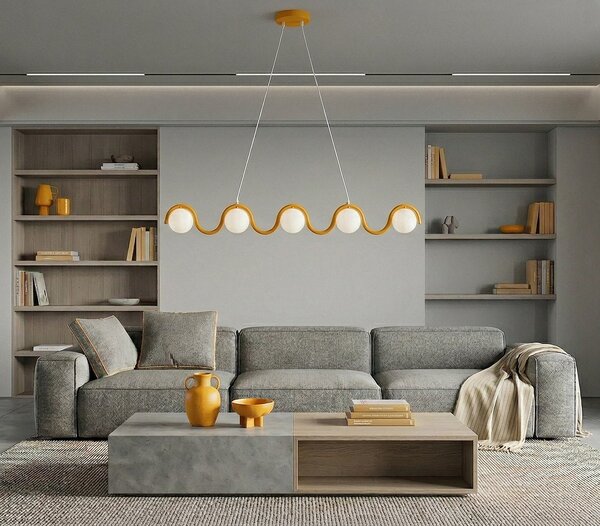 Závěsné svítidlo SINUS 5 – oranžové, bílé sklo, 5× G9, šířka 110 cm