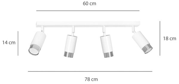 Stropní svítidlo HIRO 4 – bílé / chromové, 4× GU10, šířka 78 cm