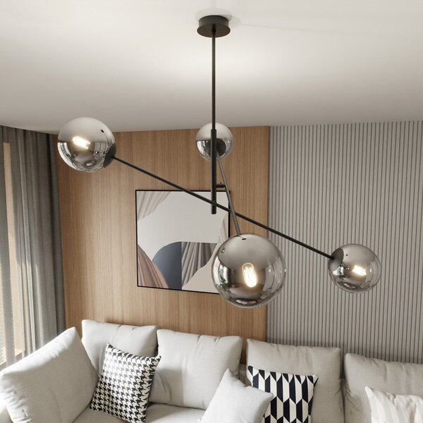 Závěsné svítidlo LINEAR 4 – černé, grafitové sklo, 4× E14, šířka 102 cm
