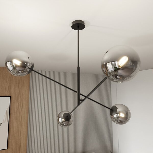 Závěsné svítidlo LINEAR 4 – černé, grafitové sklo, 4× E14, šířka 102 cm