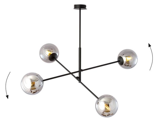 Závěsné svítidlo LINEAR 4 – černé, grafitové sklo, 4× E14, šířka 102 cm