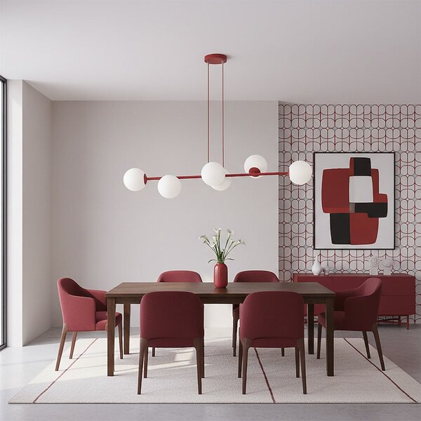 Závěsné svítidlo MAGNUS 6 – vínové, opálové sklo, 6× E14, šířka 110 cm
