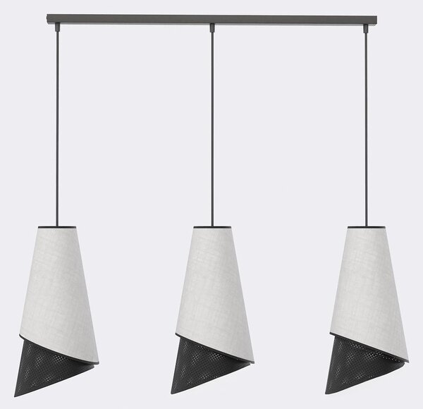 Závěsné svítidlo MODA 3 – černé / šedé, textilní stínidla, 3× E27, šířka 95 cm