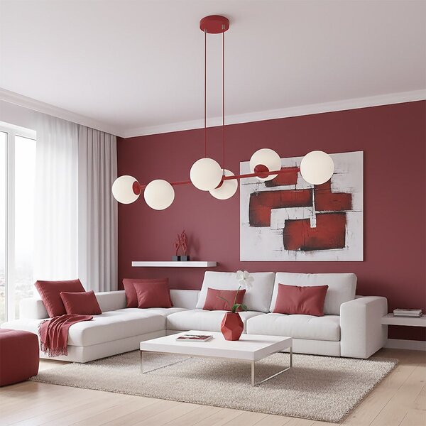 Závěsné svítidlo MAGNUS 6 – vínové, opálové sklo, 6× E14, šířka 110 cm