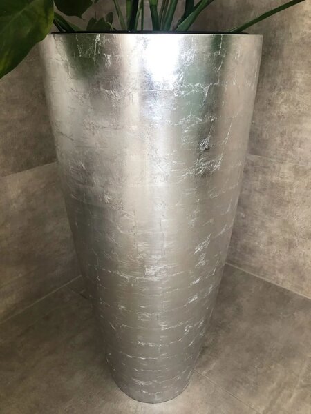 Květináč CITY, sklolaminát, výška 80 cm, stříbrný lesk
