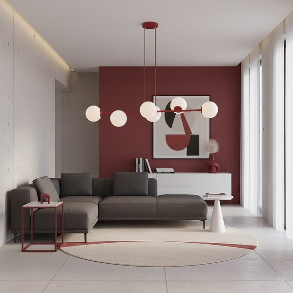 Závěsné svítidlo MAGNUS 6 – vínové, opálové sklo, 6× E14, šířka 110 cm