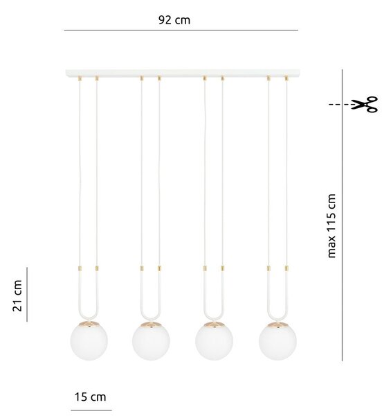 Závěsné svítidlo GLAM 4 – bílé, opálové sklo, 4× E14, šířka 92 cm