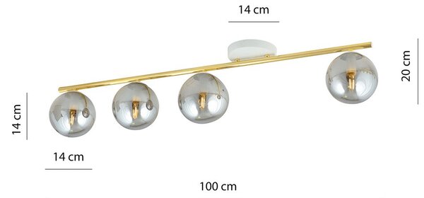 Stropní svítidlo MONZA 4 – bílé, grafitové sklo, 4× E14, šířka 100 cm
