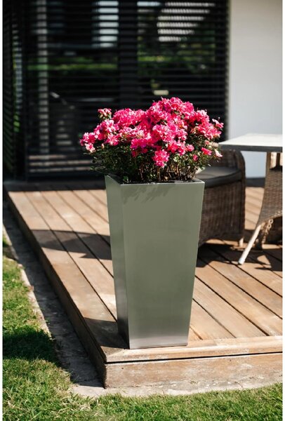 Květináč CLASSIC, výška 70 cm, broušený nerez, stříbrný