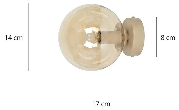 Nástěnné svítidlo MAGNUS K1 – moka, jantarové sklo, 1× E14, šířka 14 cm