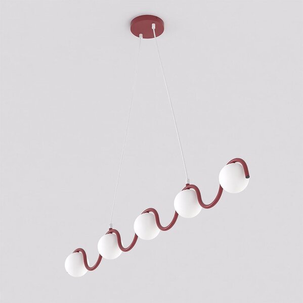 Závěsné svítidlo SINUS 5 – vínové, bílé sklo, 5× G9, šířka 110 cm